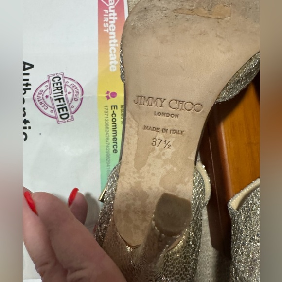 Jimmy Choo London Silver Ankle Strap Heels 37.5/Italy COA like new 4” Heels - Picture 8 of 11